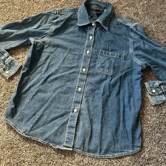 Vintage Gap Shirt Mens Large Blue Denim Button‎ Down Grunge Casual 90s Y2K - Picture 2 of 14
